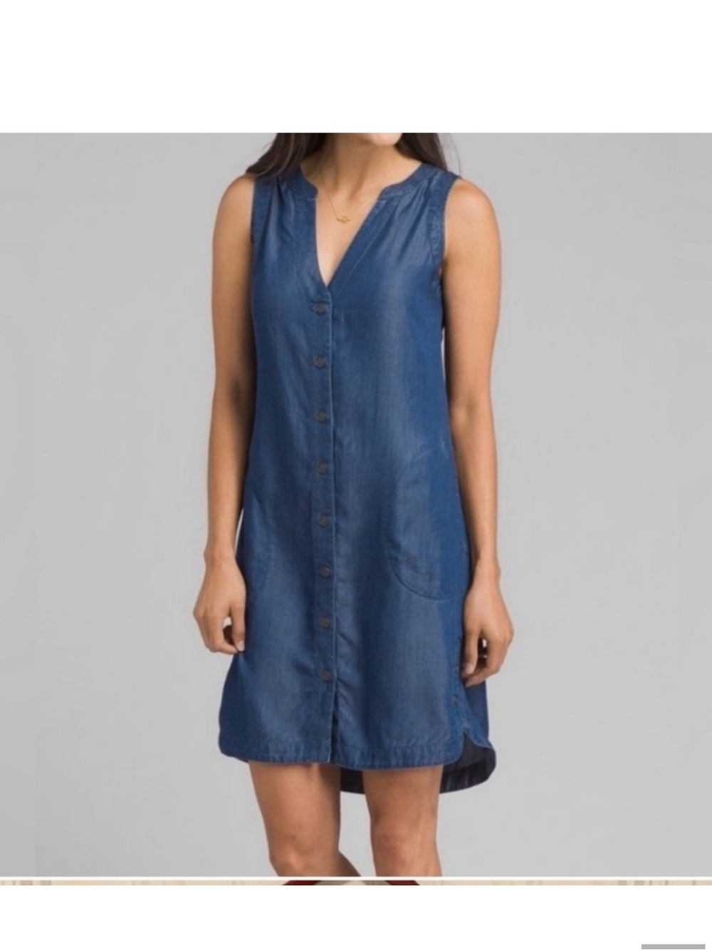 Prana Blue Chambray Button-Front Sleeveless Dress